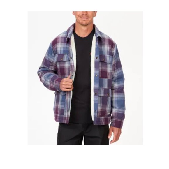 NWT Marmot Ridgefield Plaid Faux-Sherpa Flannel Shirt Jacket - Purple Fig - M